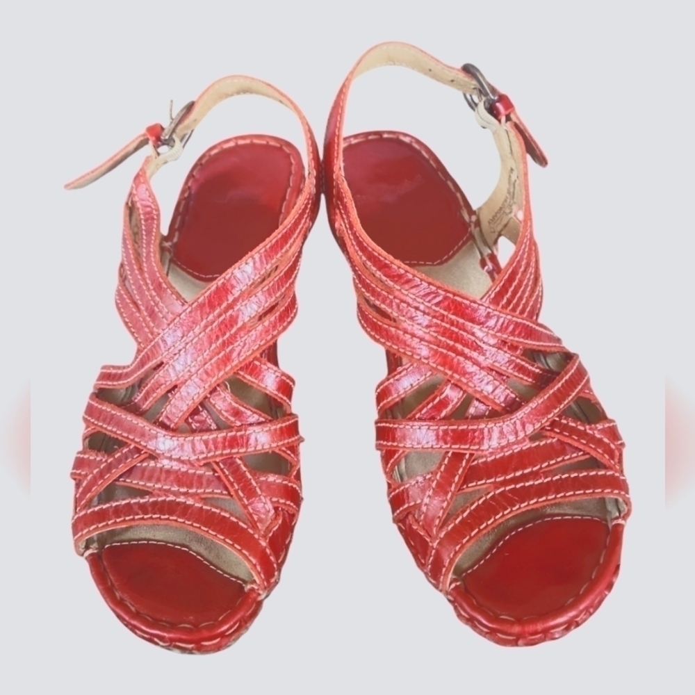 Josef Seibel Women's Julia Red Leather Strappy Adjustable strap Sandals EU 38
